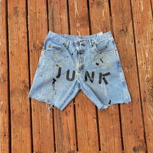 Blue Distressed Jean Shorts with Raw Hem